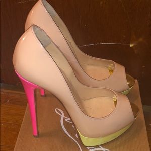Christian Louboutin peep toe neon